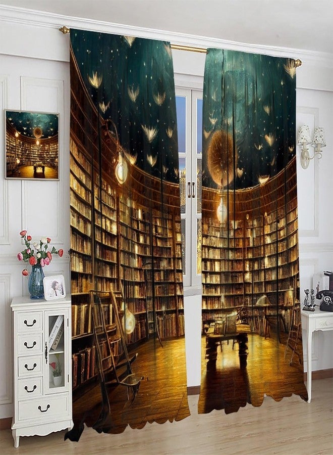 KANEPE Book Theme Curtain, Retro Bookshelf Bookcase Wings Flying Fairy Lights Window Treatments, Rod Pocket Thermal Insulated Drapes 2 Panel Sets for Bedroom Living Room Study Library, 42"W X 45"L【Decor】 - Image 5